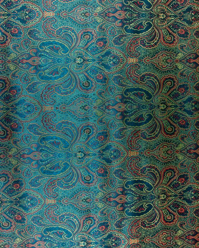 Satin jacquard Indien paisley Bleu Canard - Tissushop